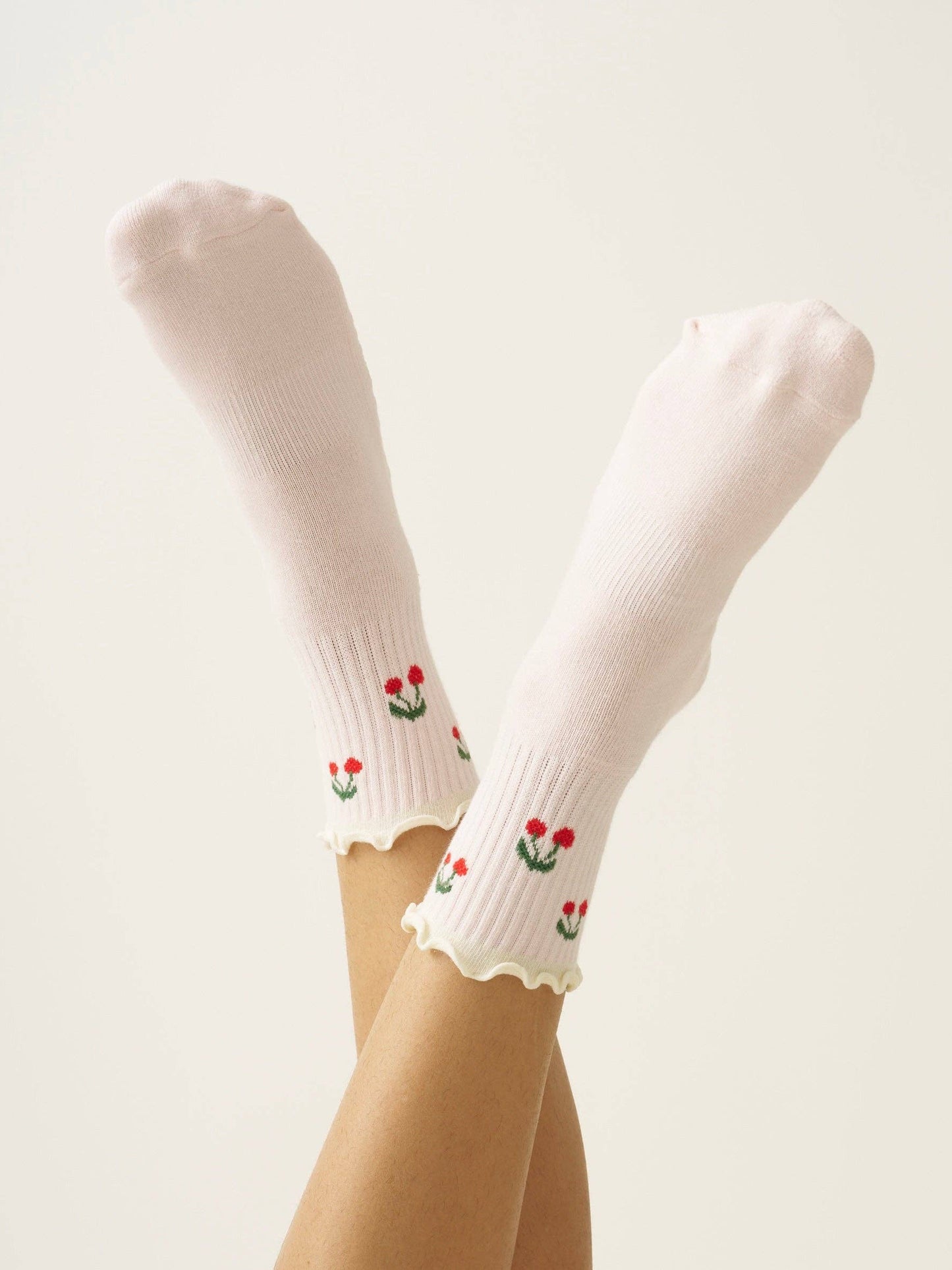 🍒 Cherry Ruffle Grip Sock [Baby Pink], Pilates Socks