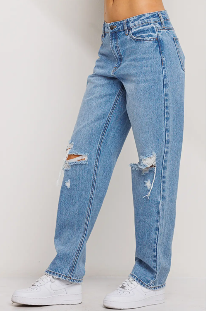 High Rise Boyfriend with Knee Slits - Jelly Jeans