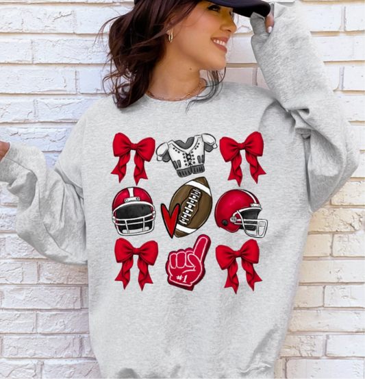 Game Day Football and Bows Crewneck Sweatshirt - Red