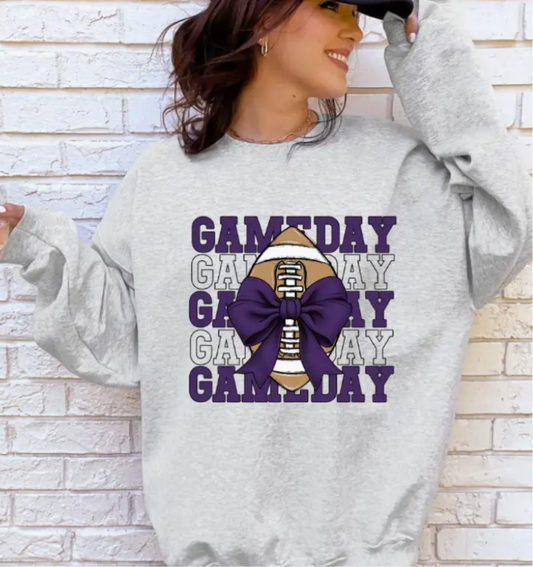 Game Day Football and Bows Crewneck Sweatshirt - Purple