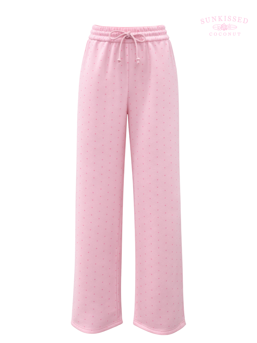 Light Pink Polka Dot Flare Sweatpants 100% Cotton