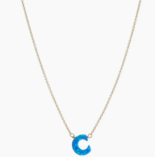 Initial Opal Necklace - Blue