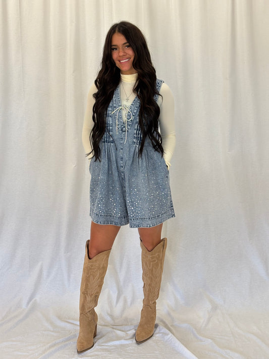 Country Cutie Pleated Denim Romper