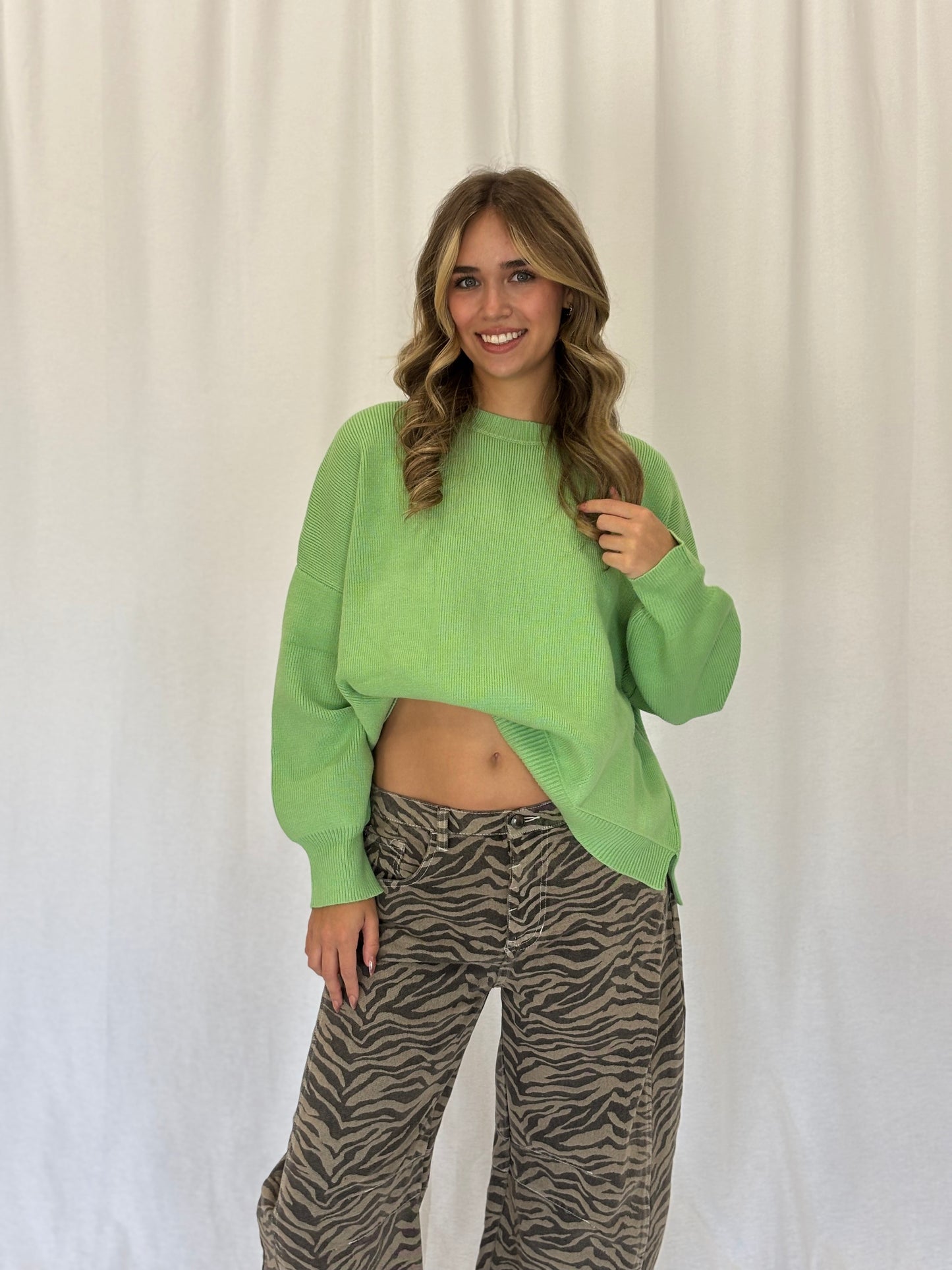 Honeydew Drop Shoulder Knit Sweater