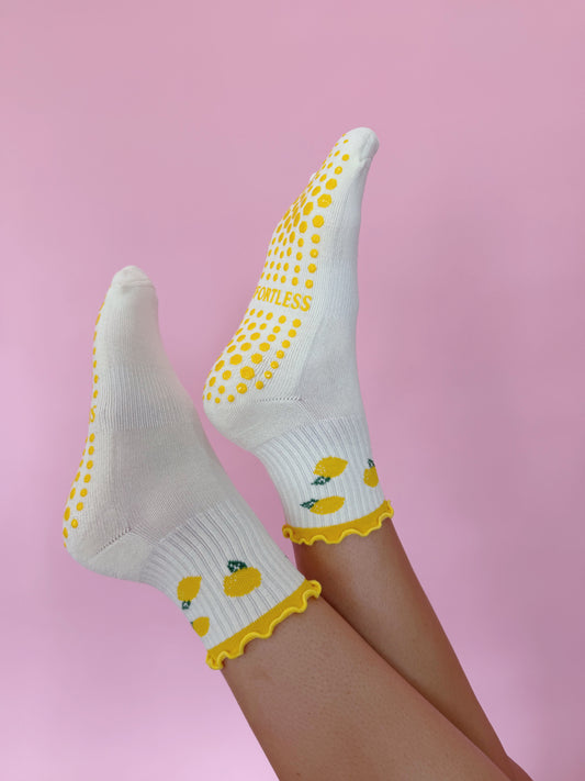 🍋 Lemon Ruffle Grip Sock, Pilates Socks
