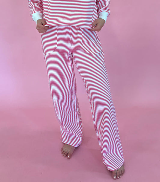 Dark Pink and White Big Striped Sweatpants