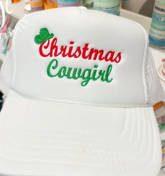 Christmas Cowgirl Embroidered Trucker Hat