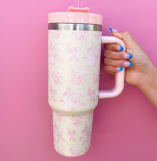 Cream & Pink Floral 40oz Tumbler