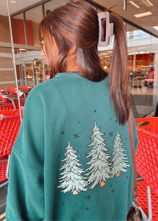 Green Christmas Tree Embroider Sweatshirt