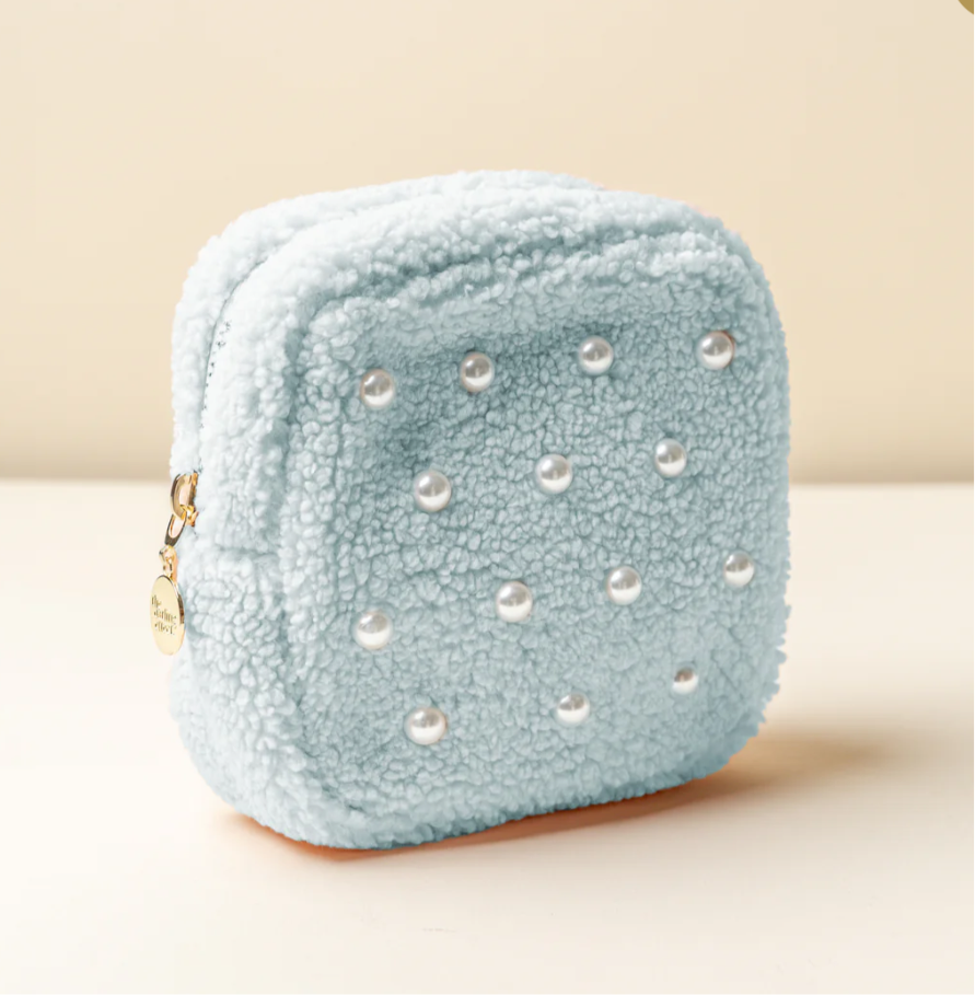 Square Pearl Blue Teddy Pouch