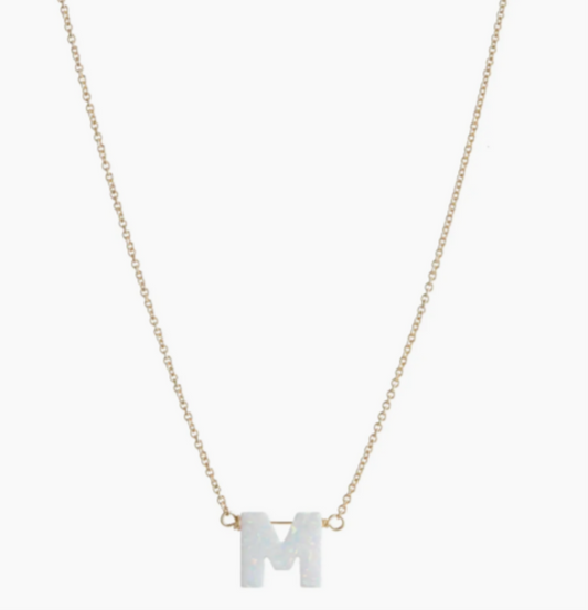 Initial Opal Necklace- White