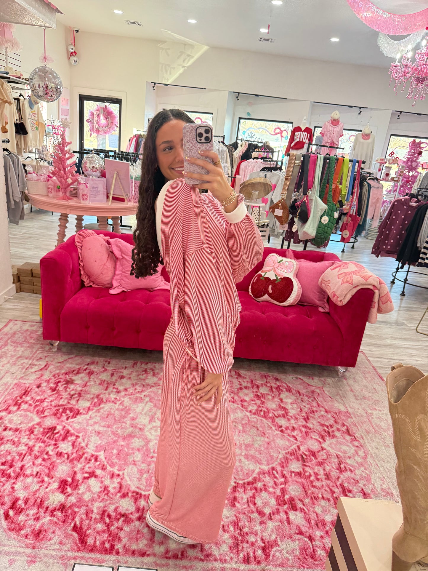 Cherry Striped Wide Leg Lounge Pants