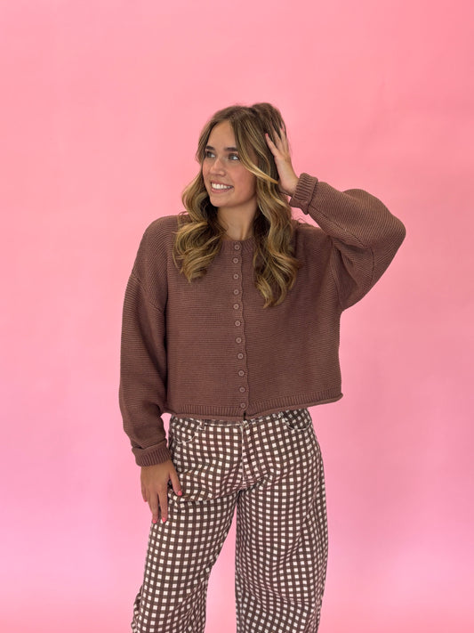 Mocha Knit Button-Down Cardigan