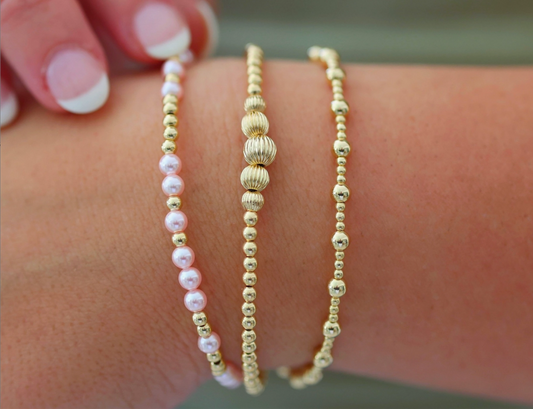 "Hamptons" Gold Filled & Pearls Beaded Bracelets Stack