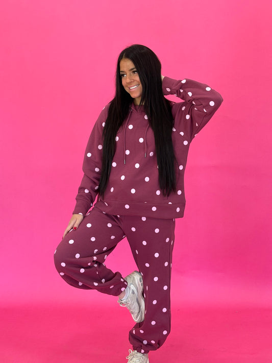 Maroon & Pink Polka Dot Sweatsuit set