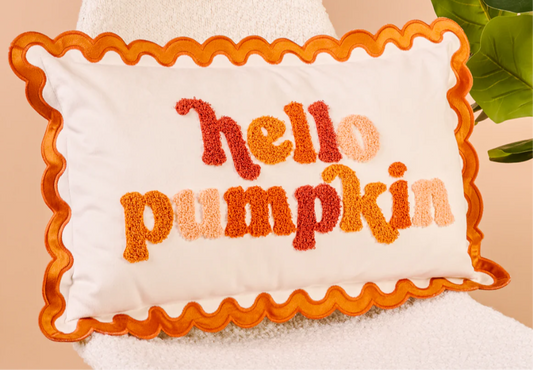 Hello Pumpkin Scalloped Rectangle Throw Pillow