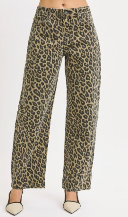 Risen Leopard Barrel Jeans