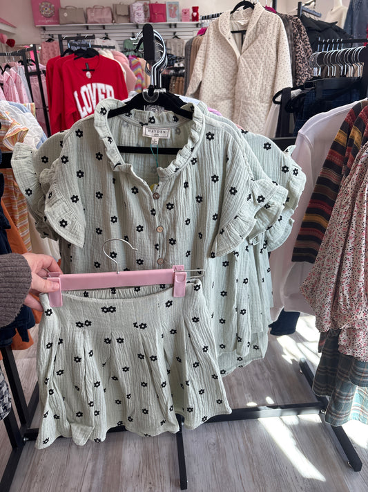 Green Flower Girl Top and Skort Set