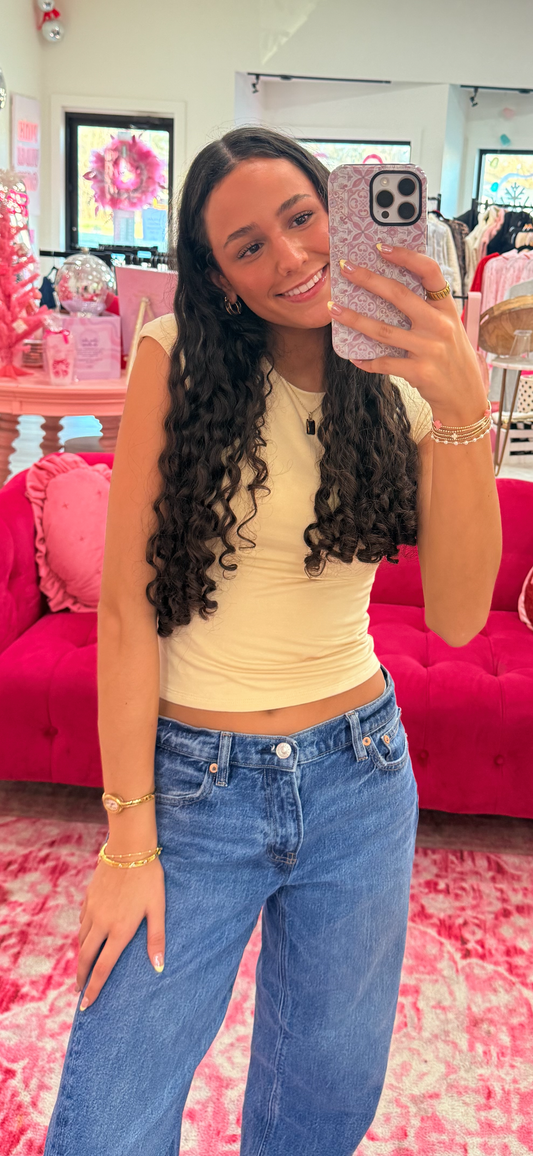 Butter cap sleeve crop tee