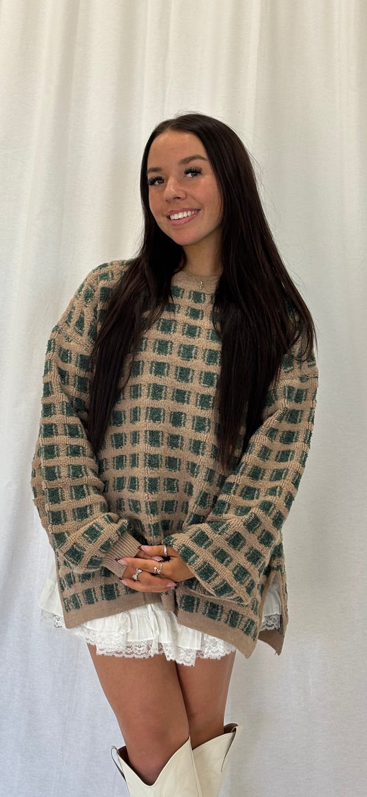 Cozy Clover Check Sweater