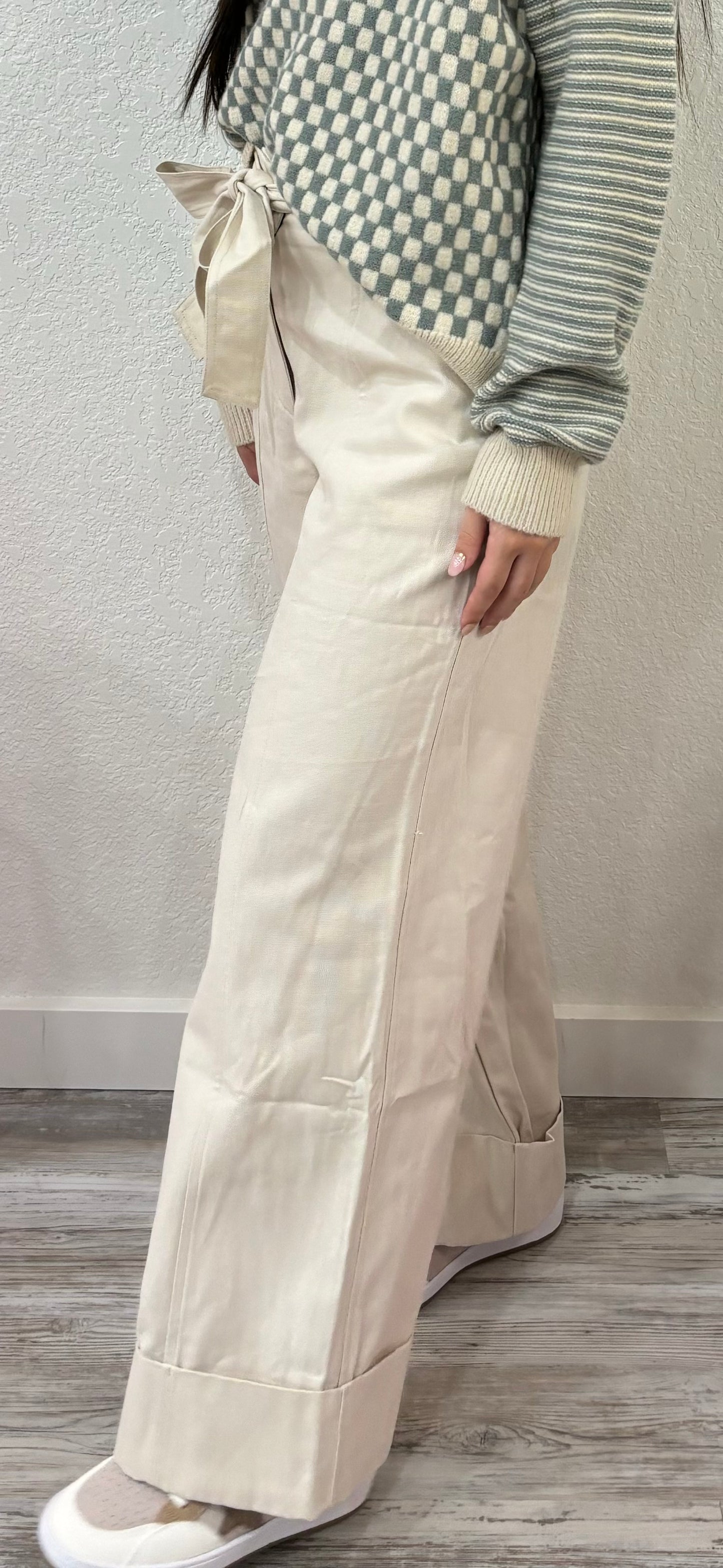 Cuffed Wide Leg Belted Pants