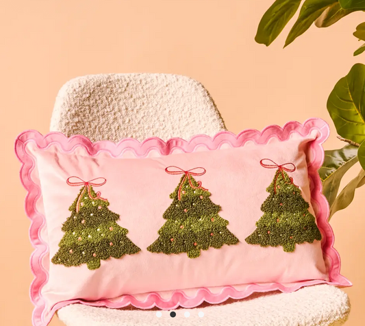 Scalloped Twinkling Trees Throw Pillow