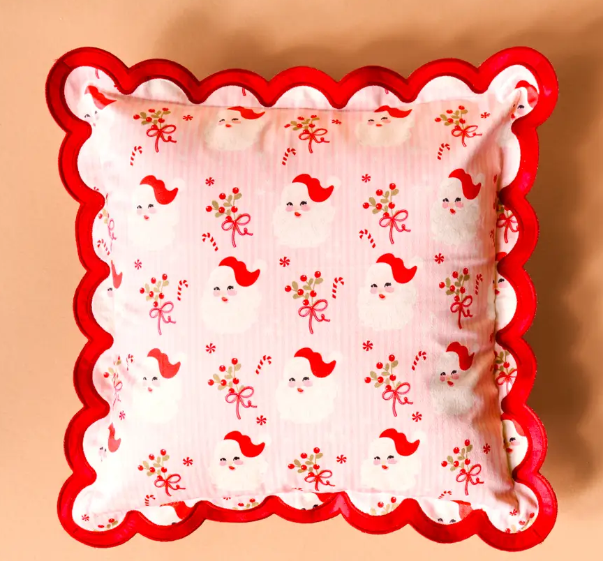Scalloped Holly Jolly Santa Throw Pillow
