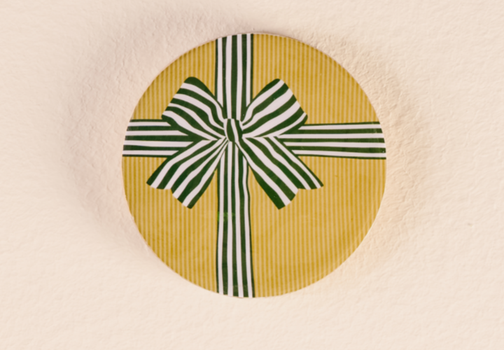Wood Enamel Coaster-Holiday Gift Bow Green