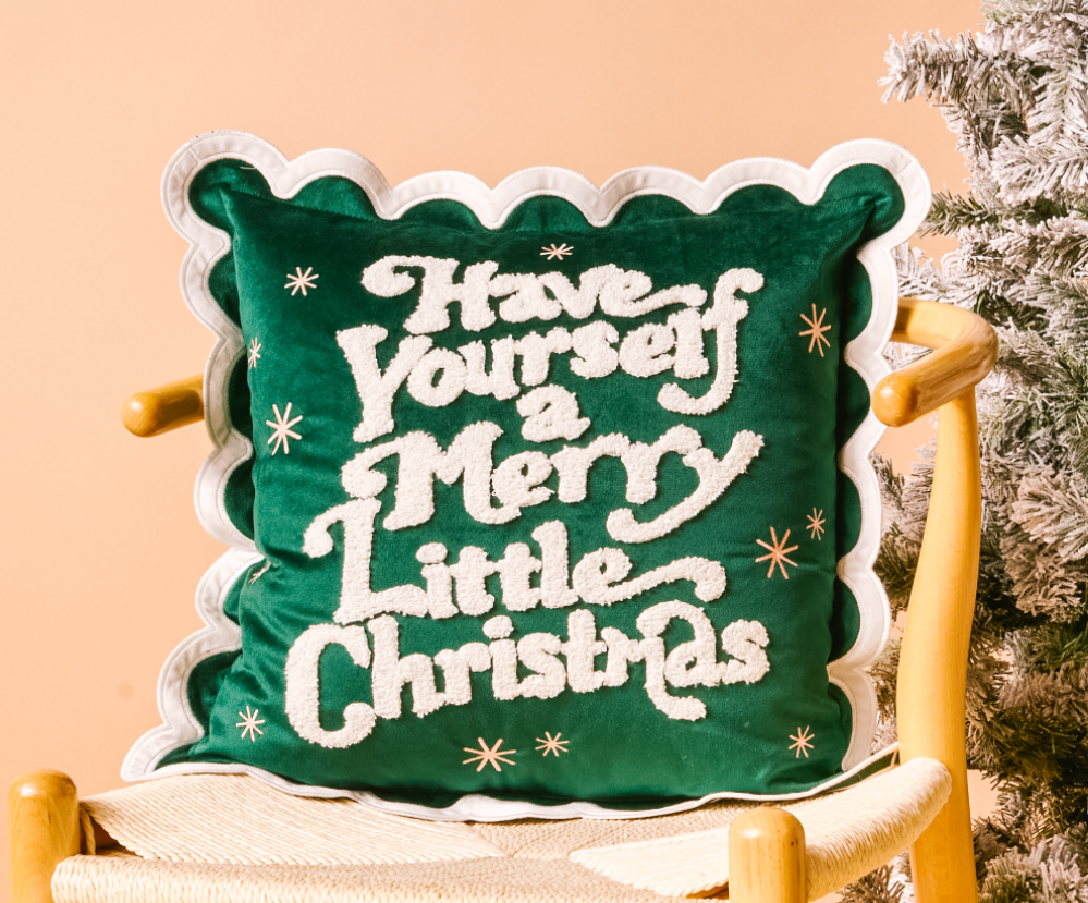 Scalloped Square Throw Pillow-Merry Little Christmas