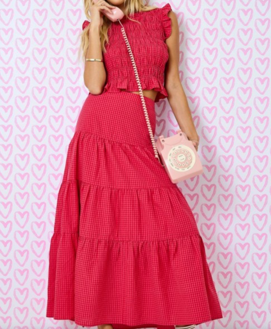 Gingham Smocked Ruffle Set