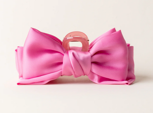 Hot Pink Satin Bow Claw Clip