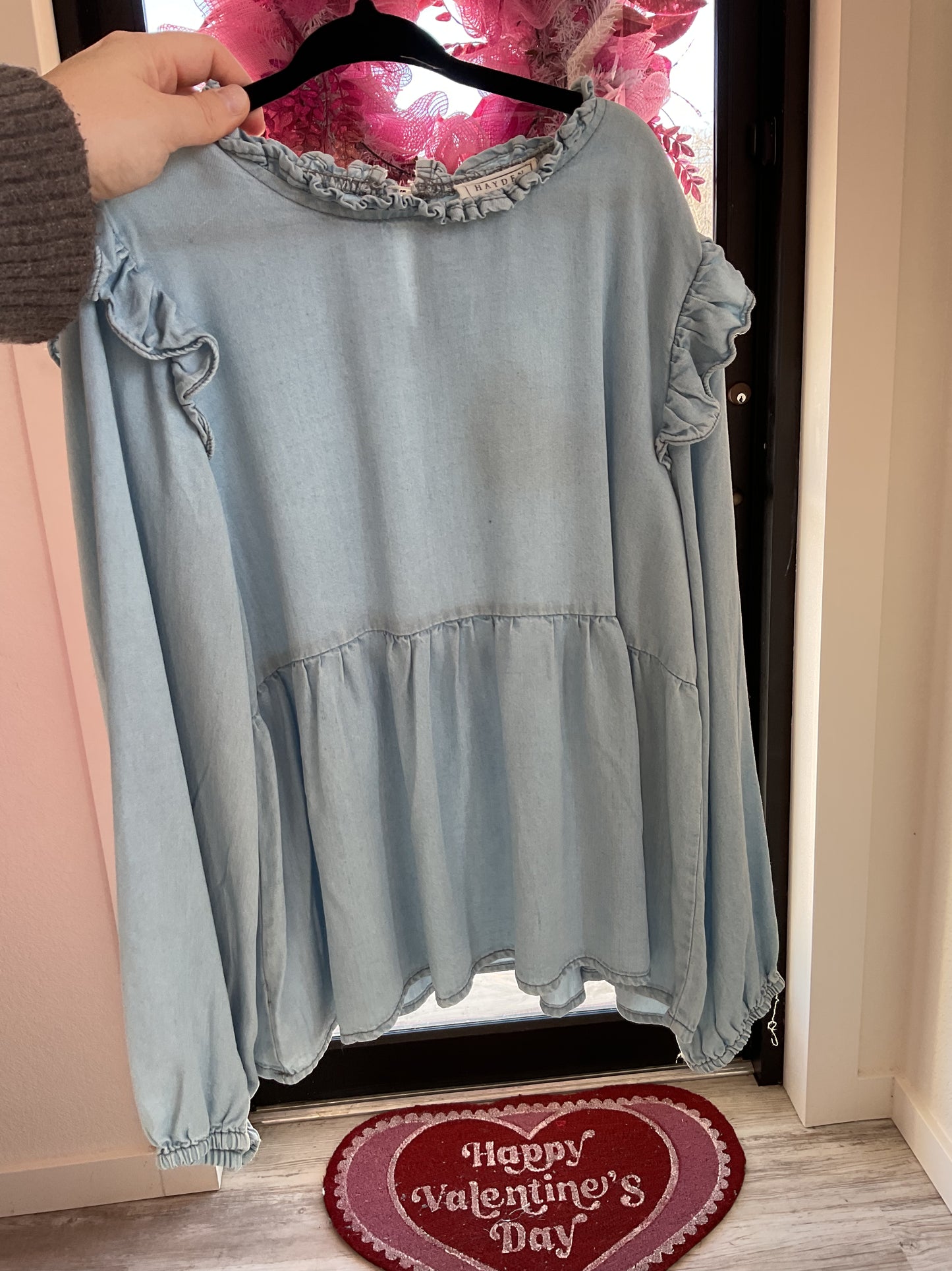 Girls Chambray ruffle top