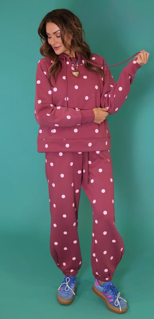 Maroon & Pink Polka Dot Sweatsuit set