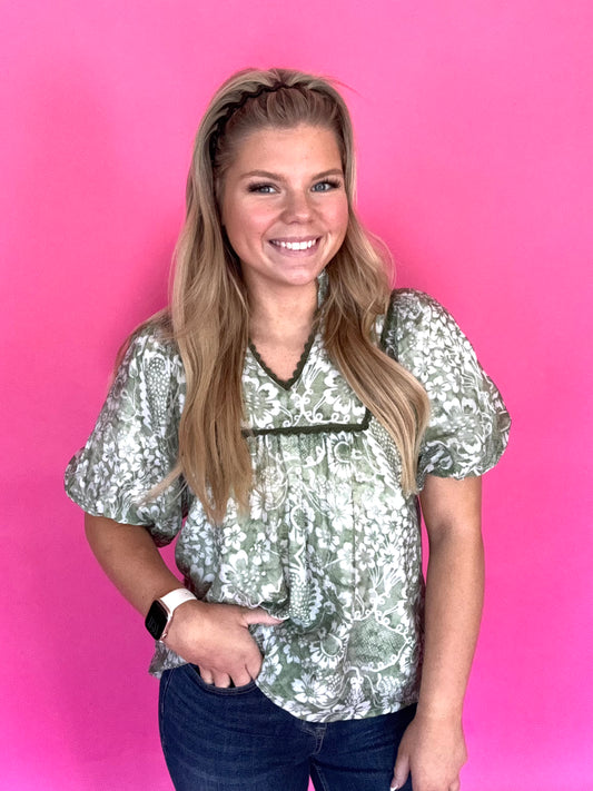 Paisley Puff Sleeve Top