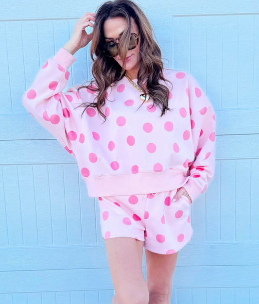 Blush Polka Dot Crop Sweatshirt