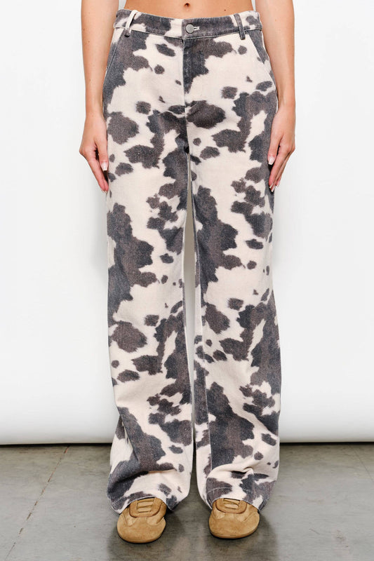 ANNIE COW PRINT TWILL PANTS