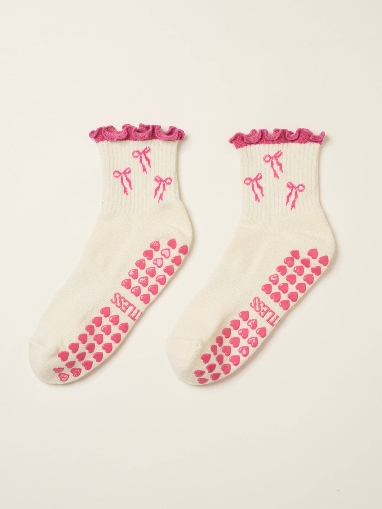 🎀 Bow Ruffle Grip Sock [Hot Pink], Pilates Socks