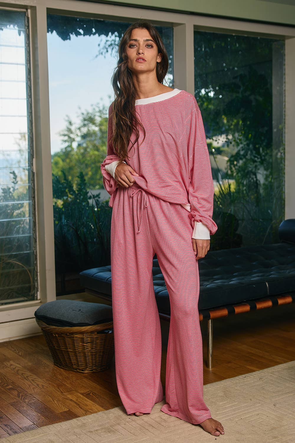 Cherry Reversible Striped Knit Sweatshirt Top