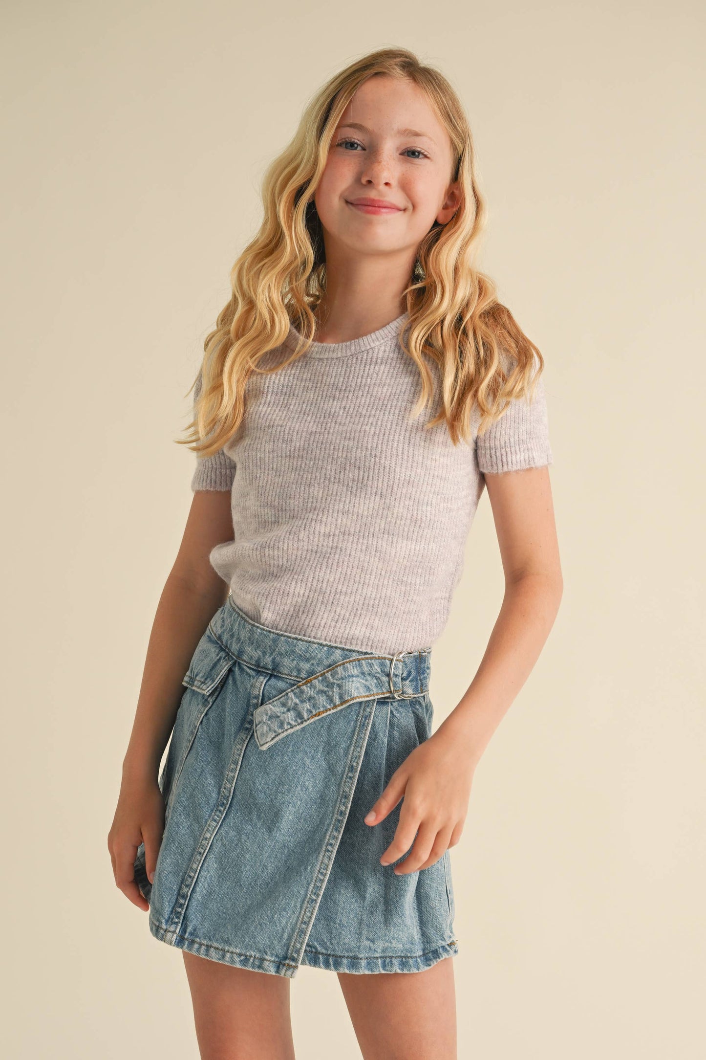 TWEEN KIDS GIRLS PUFF SLEEVE CROPPED SWEATER (7-14)