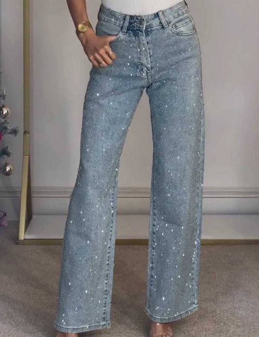 Lucille Rhinestone Straight Denim Pants