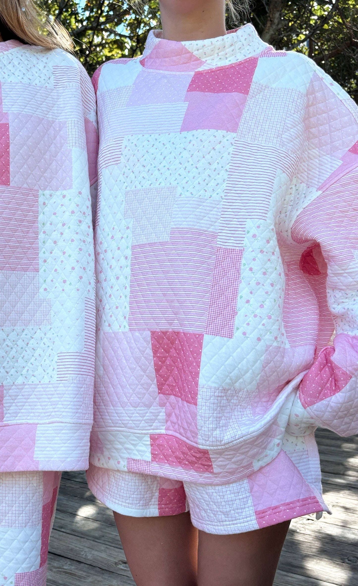 Margo Quilted Patchwork Mockneck Sweatshirt