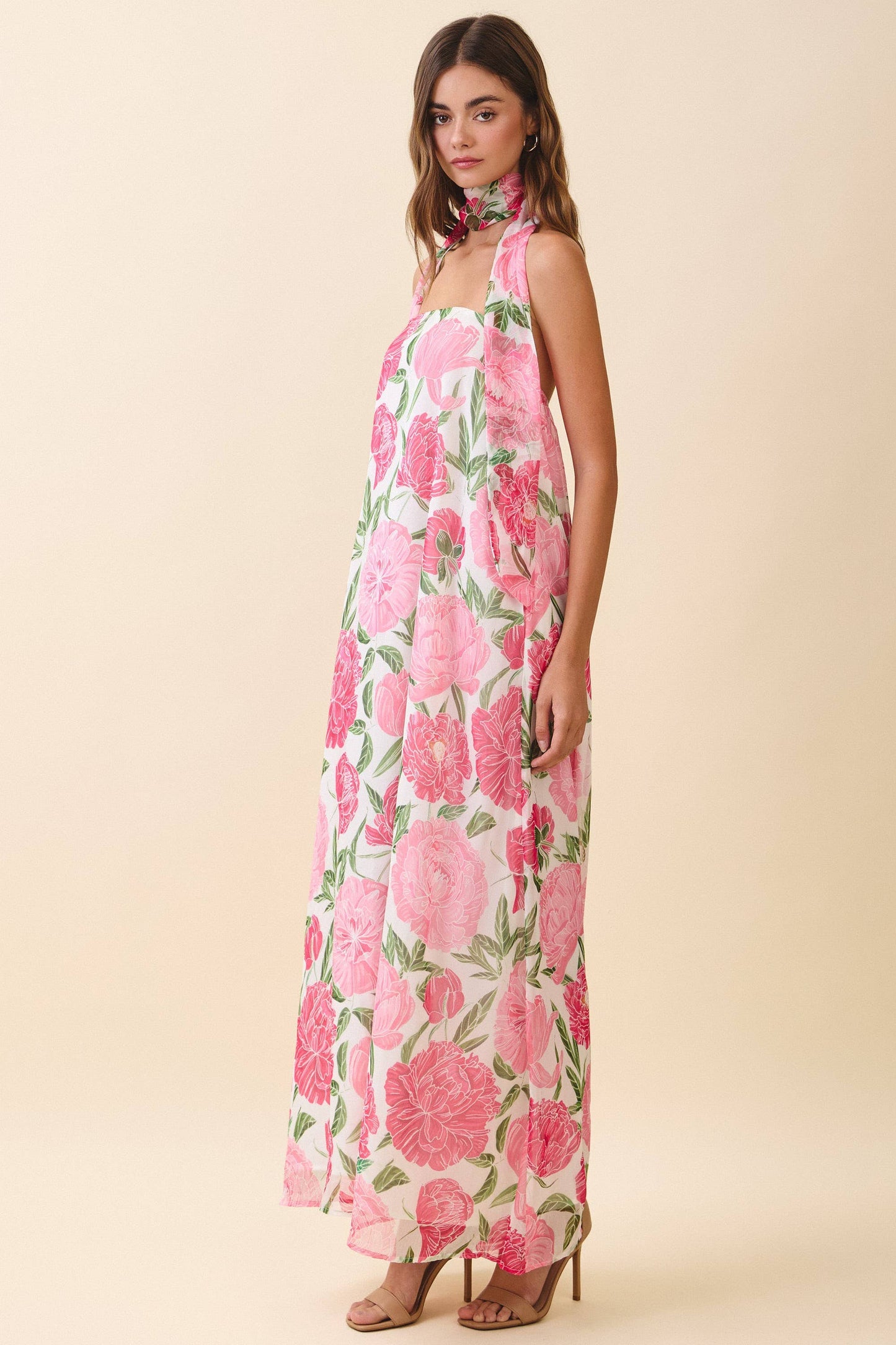 Garden Floral Maxi Dress with Convertible Scarf