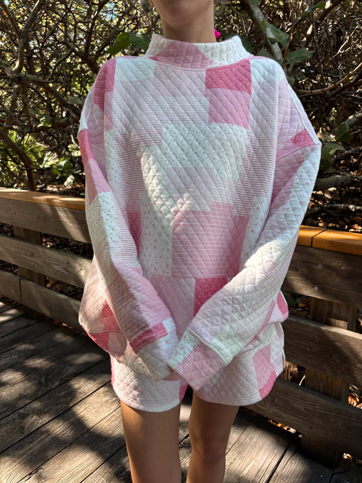 Margo Quilted Patchwork Mockneck Sweatshirt