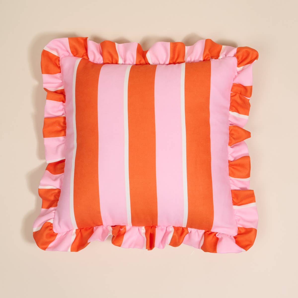 Scalloped Square Throw Pillow–Sicily Stripes Pink