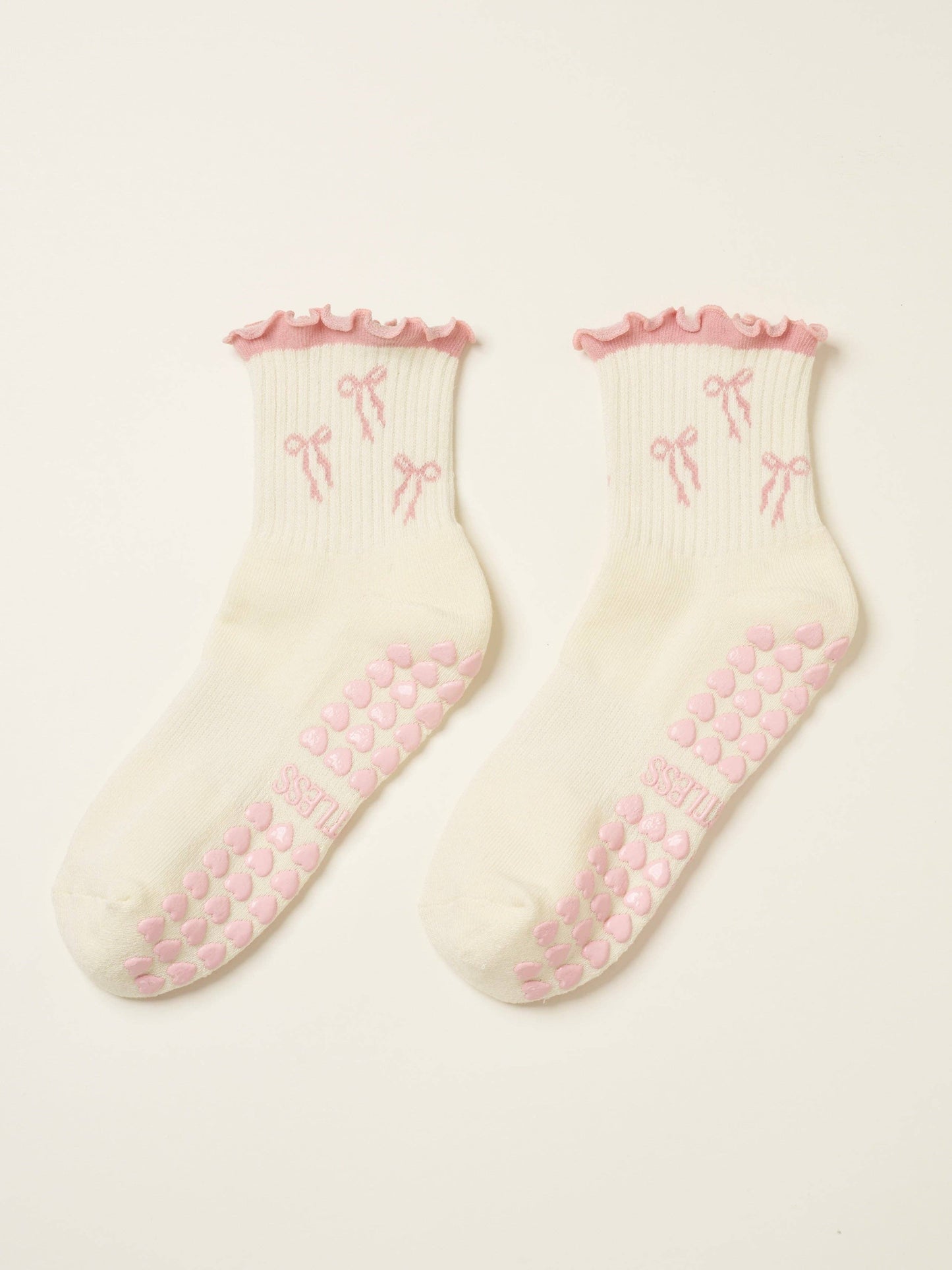 🎀 Bow Ruffle Grip Sock [Soft Pink], Pilates Socks