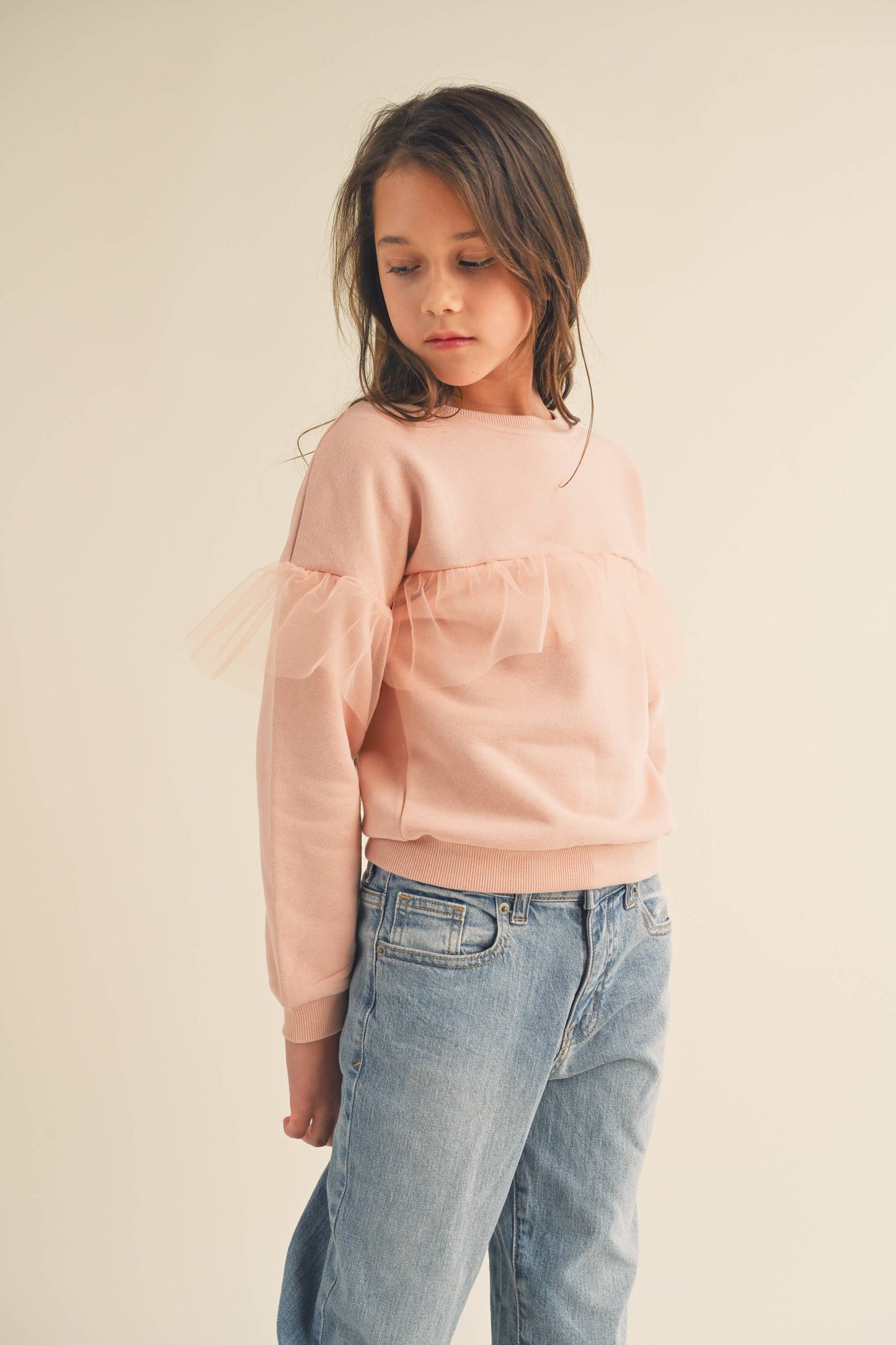 KIDS VALENTINE EASTER MESH RUFFLE SWEATSHIRT KT2382BL (7-14)