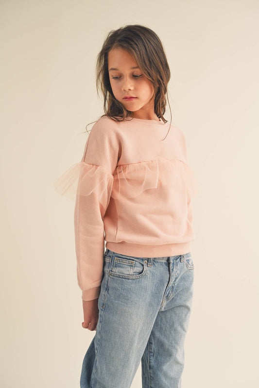 KIDS VALENTINE EASTER MESH RUFFLE SWEATSHIRT KT2382BL (7-14)