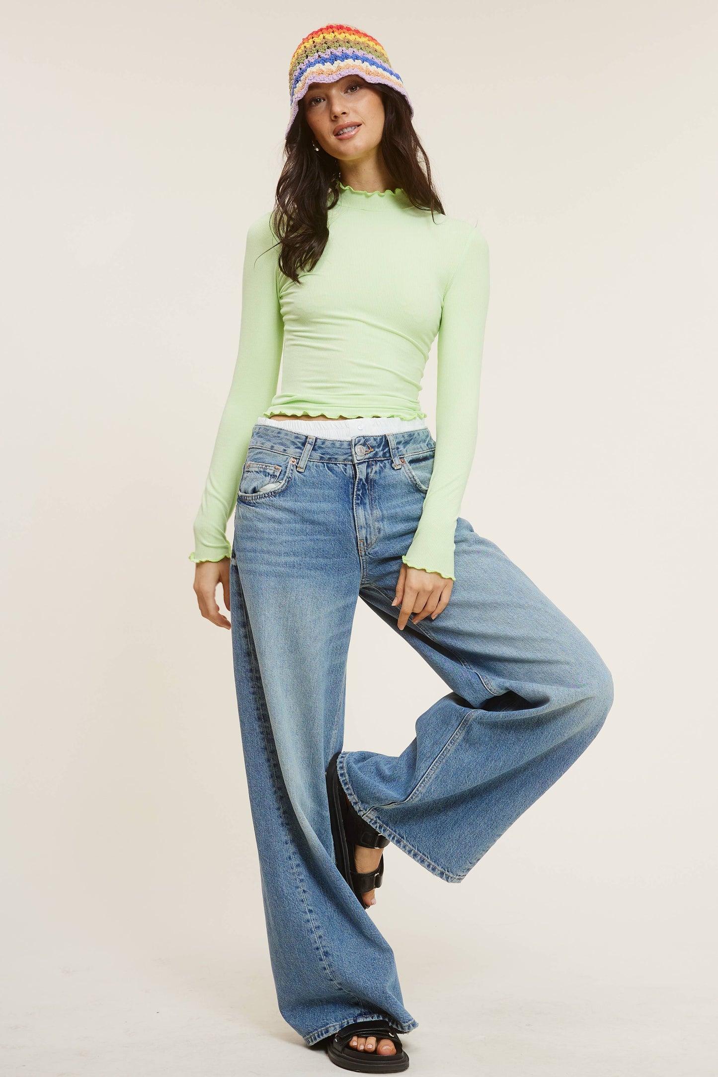 Lettuce Trim Detail Basic Soft Ribbed Top