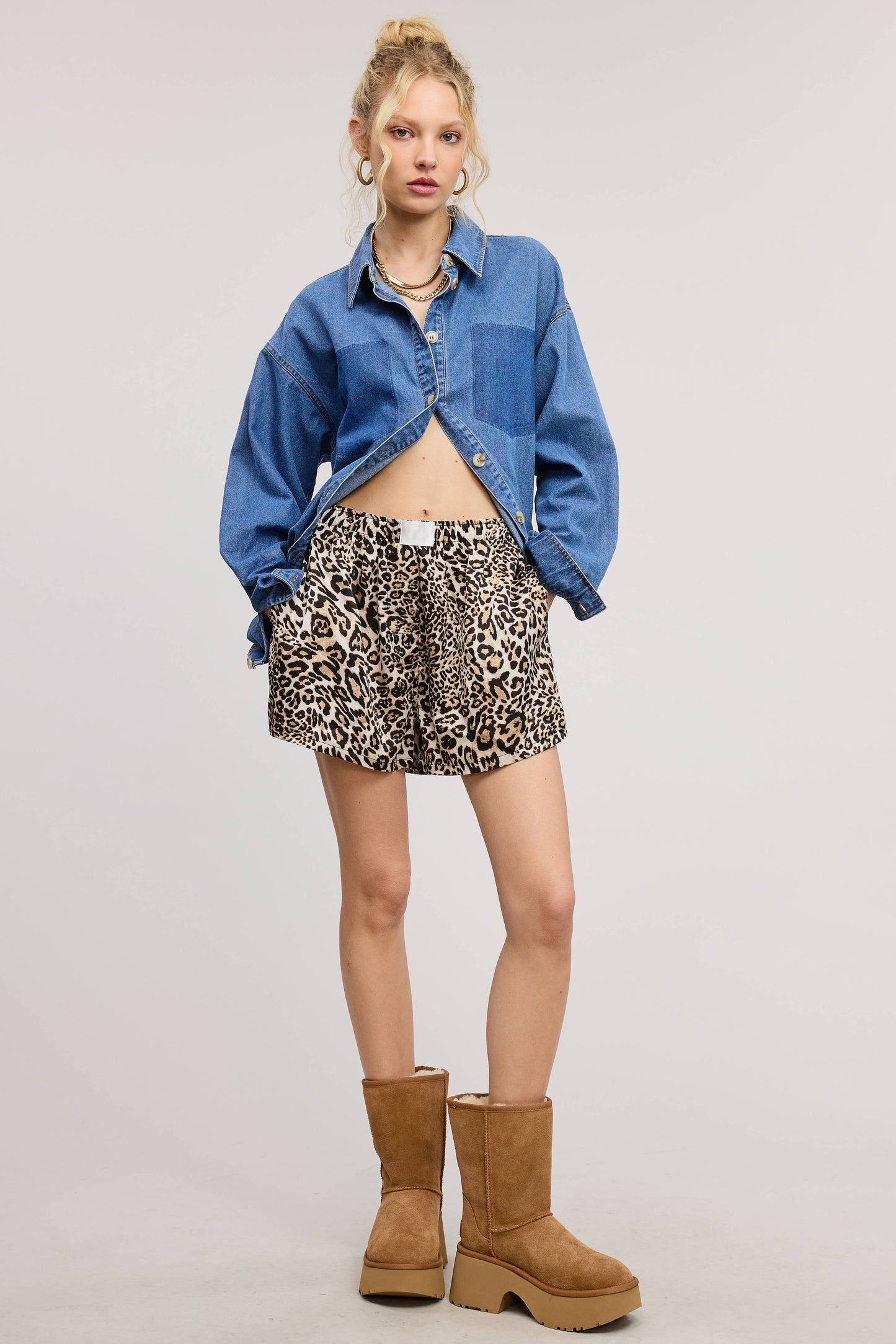 Leopard Print Boxer Shorts with Patch Detail
