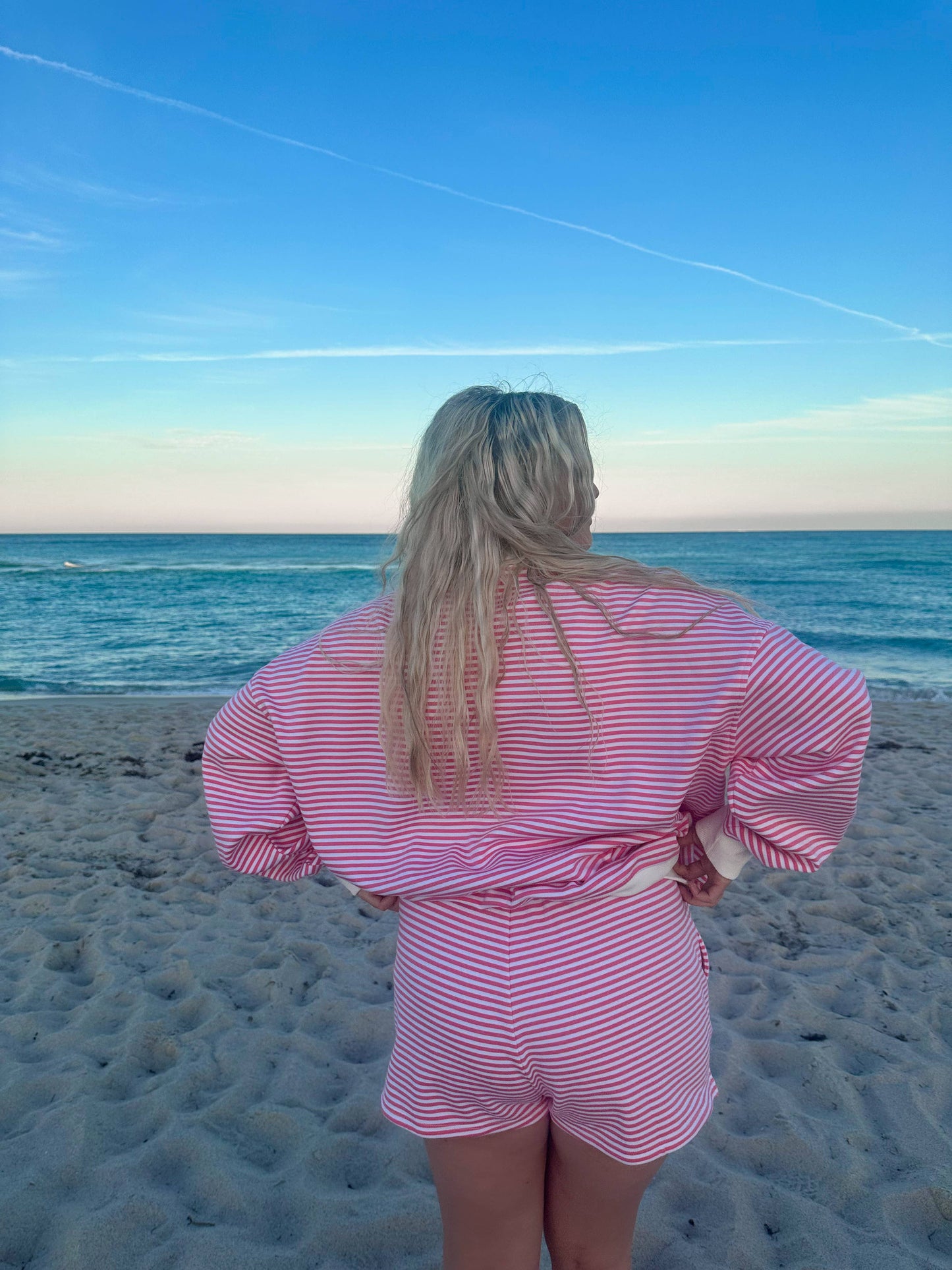 Dark Pink and White Big Striped Mockneck Sweatshirt